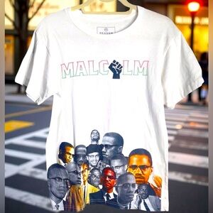 Malcolm X Men’s Graphic Off-White Cotton T-Shirt Size M